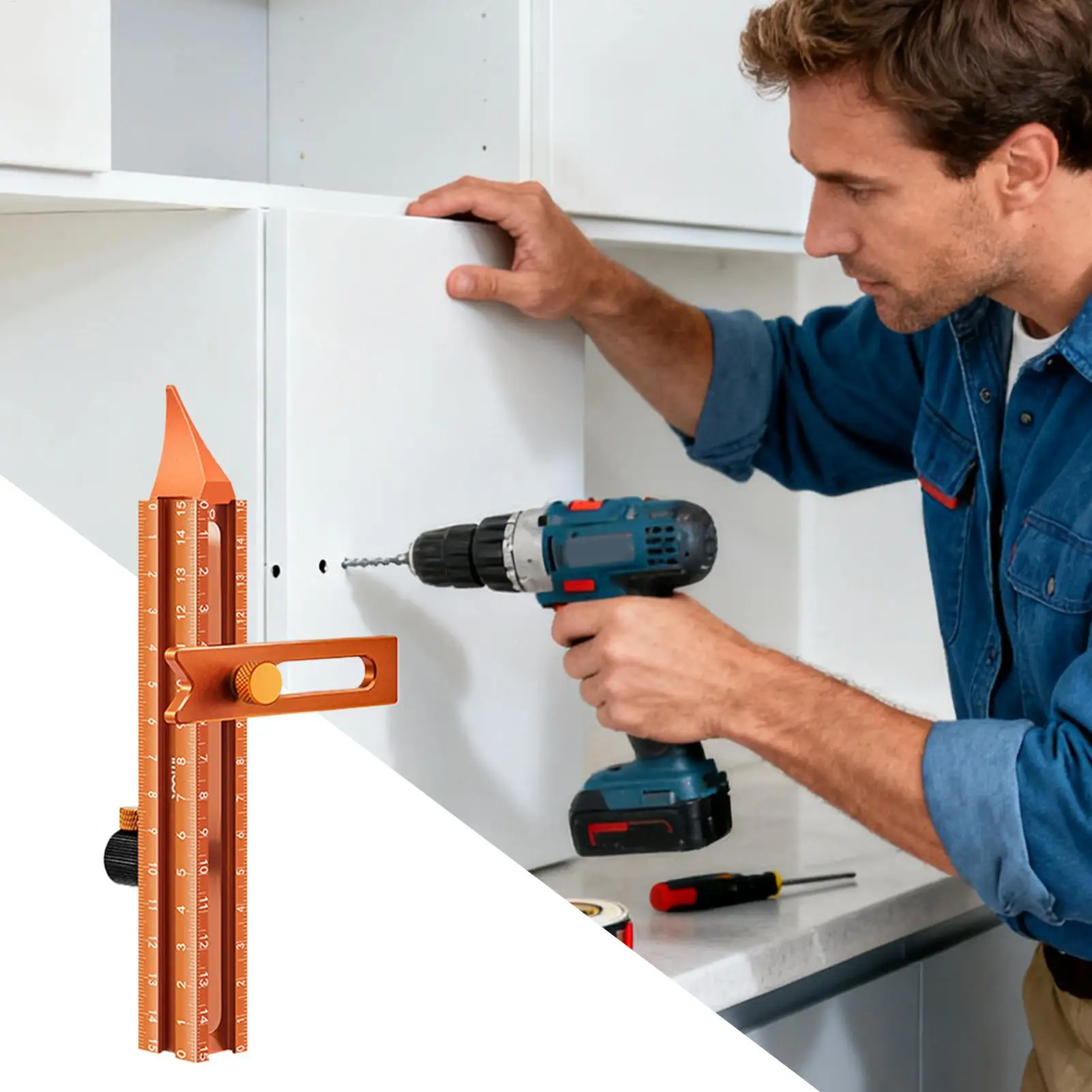 木工マーキングツール 4面磁気ベースゲージ 金属精密定規 大工用 建築用 マイター切断作業用