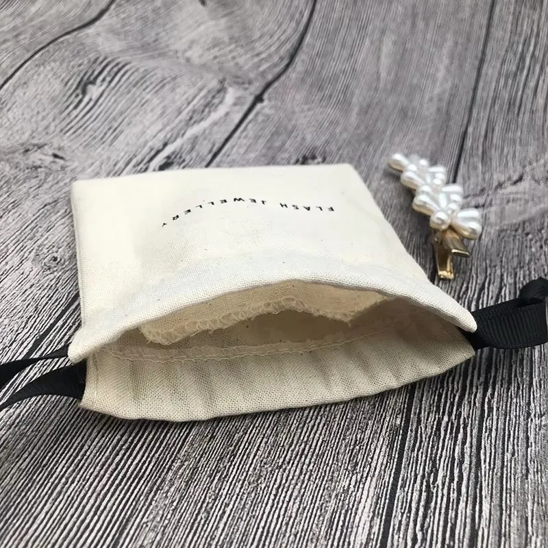 Custom Drawstring Muslin Cotton Jewelry Pouches with box