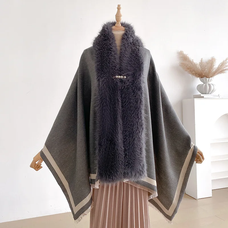 

Роскошный шаль с меховым воротником, зимний теплый кашемировый шарф, модное женское дорожное одеяло из пашмины с принтом, толстые шарфы, накидки