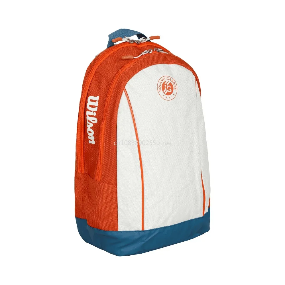 01.- Sac à dos de l'équipe Roland Garros pour enfants, sac de tennis double initié, grande capacité, style français ouvert, orange, bleu, gris, 2024