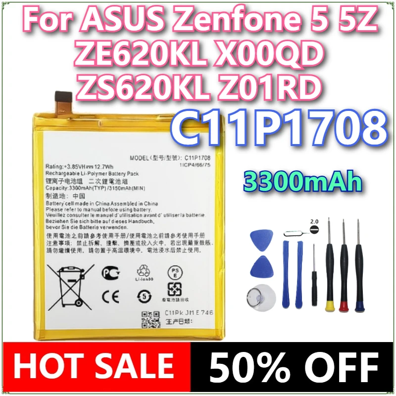 

Brand New C11P1708 Mobile Phone Battery 3300mAh For ASUS Zenfone 5 5Z ZE620KL X00QD ZS620KL Z01RD Replacement Batteries+Tools