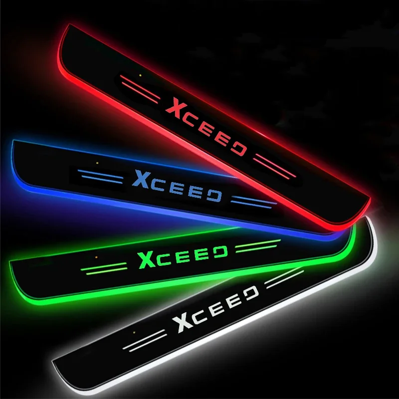 Illuminated Moving Lamp for KIA XCEED Badge Welcome Pedal Anti Collision Strip Light Car Front Rear Door Threshold Wiring-Free