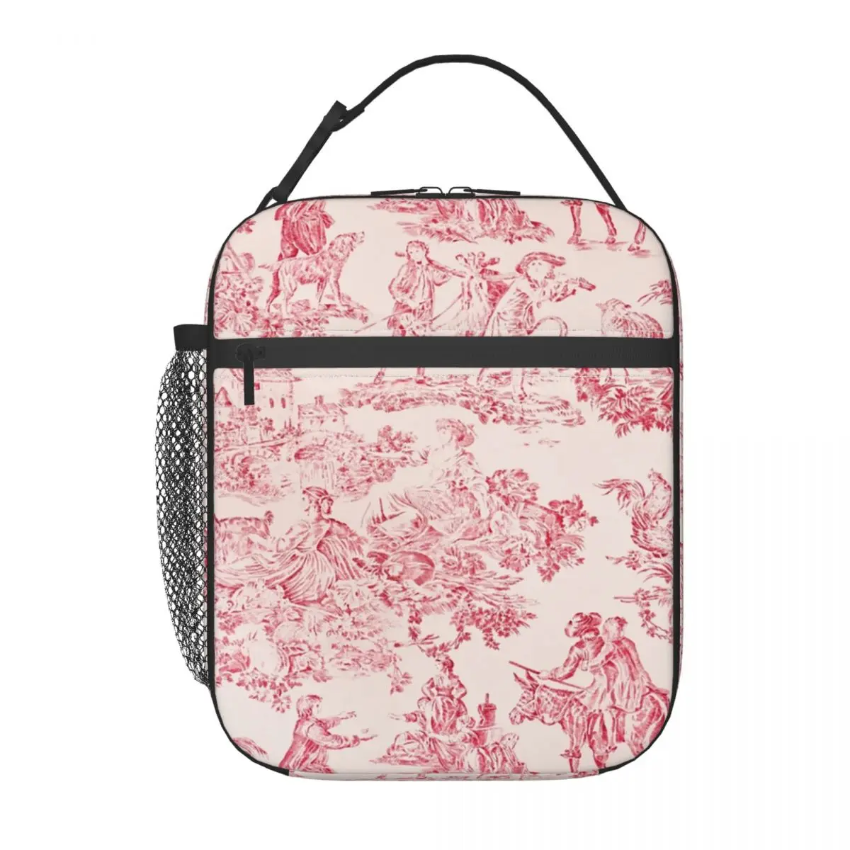 Red And White Toile De Jouy Insulated Lunch Bags for School Office Leakproof Thermal Cooler Lunch Box Women Children