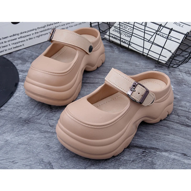 

New thick-soled summer women's flip-flops with color-blocking height-increasing outerwear and a wrapped toe beach shoe