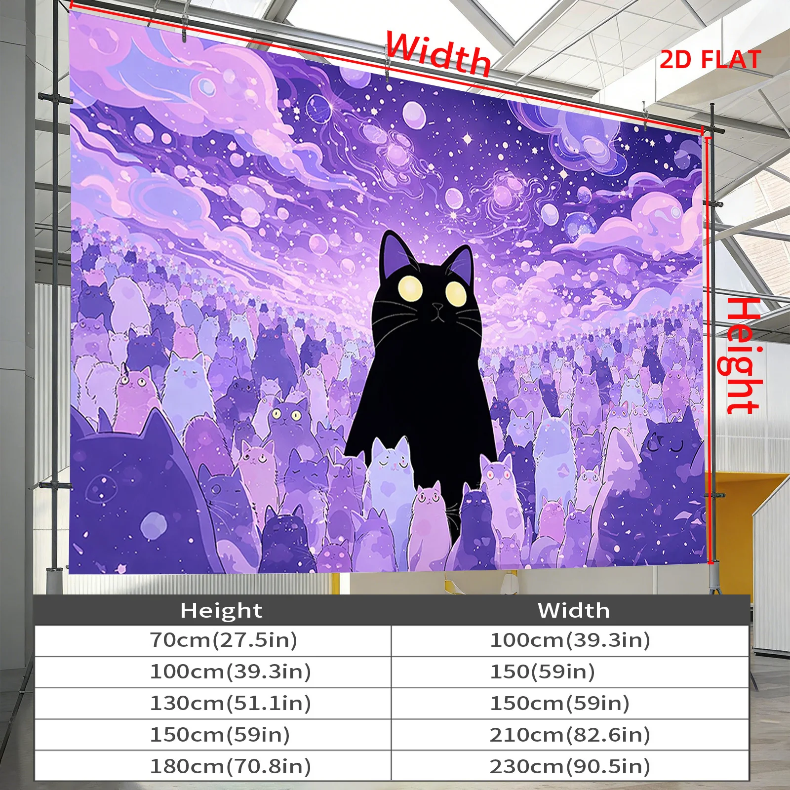 Huge Cosmic Cat Galaxy Tapestry Wall Hanging Art Purple Night Nebula Kawaii Feline Mystical Decor Print Bedroom Living Room Bohe