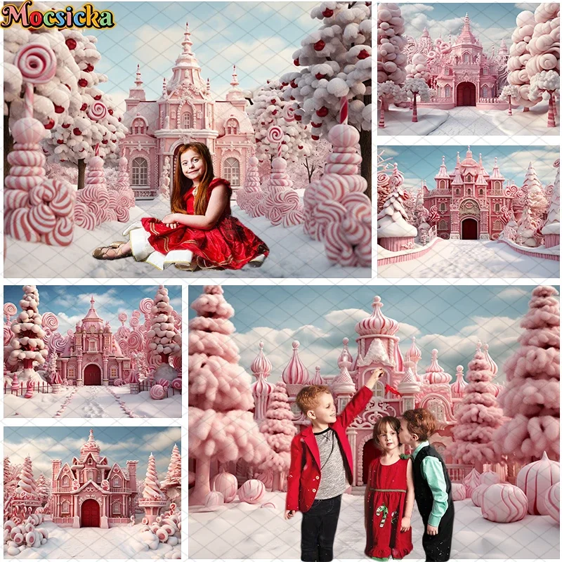 

Mocsicka Winter Christmas Candy Land Photography Background Snow Xmas Tree Kid Family Party Portrait Decor Backdrop Photo Studio