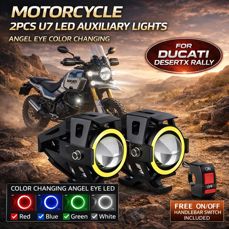 Waterproof Motorcycle LED Headlight 3000LMW U7 Motorbike LED Driving Fog Spot Light with Switch For Ducati DesertX DESERTX