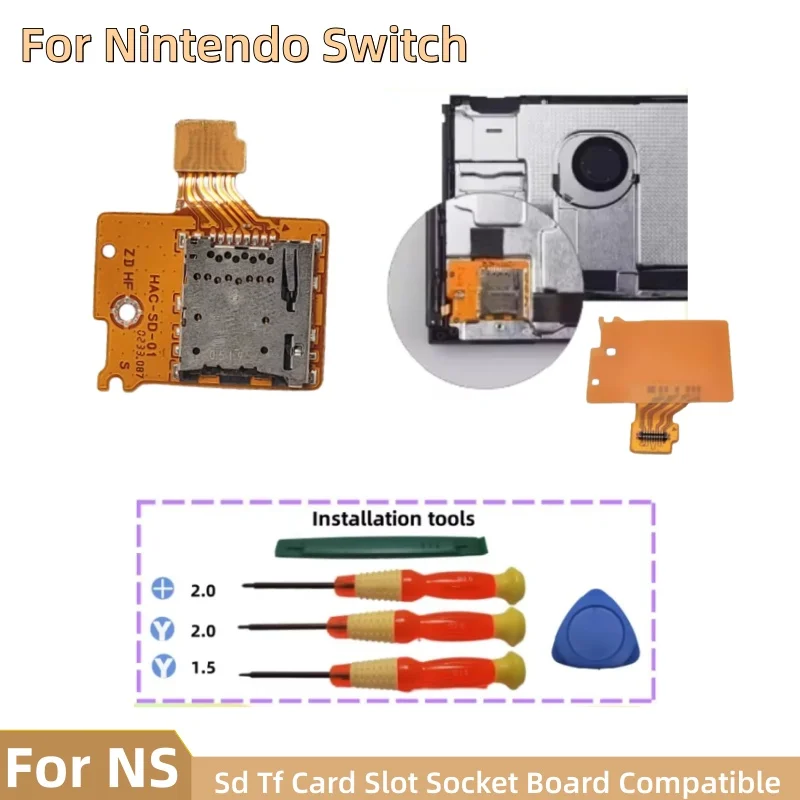 Placa de soquete para cartão sd tf, substituição compatível com nintendo switch, console de jogos, leitor de cartão, soquete
