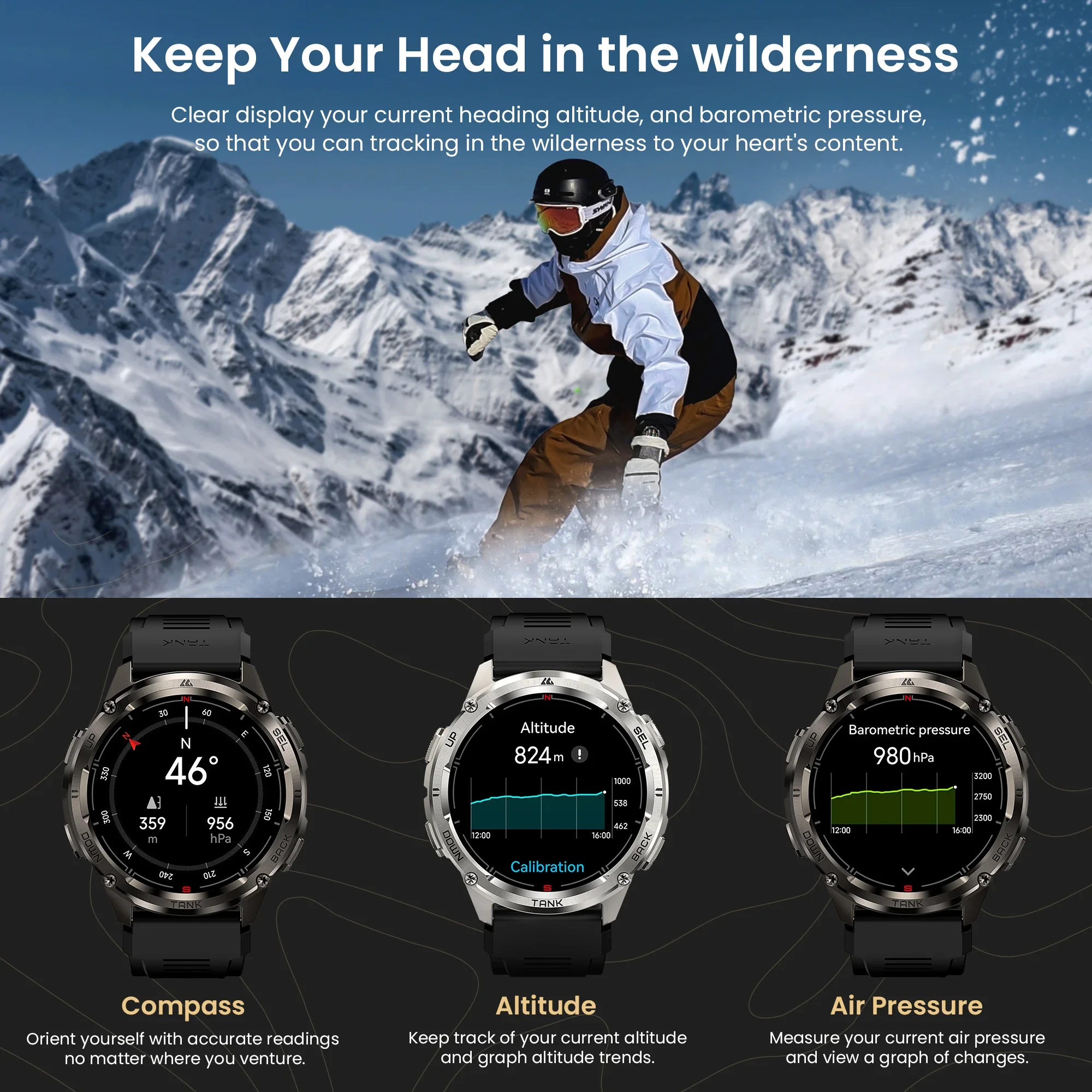 KOSPET TANK T3 Ultra 2 남성용 GPS 스마트 시계 Smartwatch Compass 고도계 기압계 5ATM IP69K 방수 AMOLED 남성용 시계