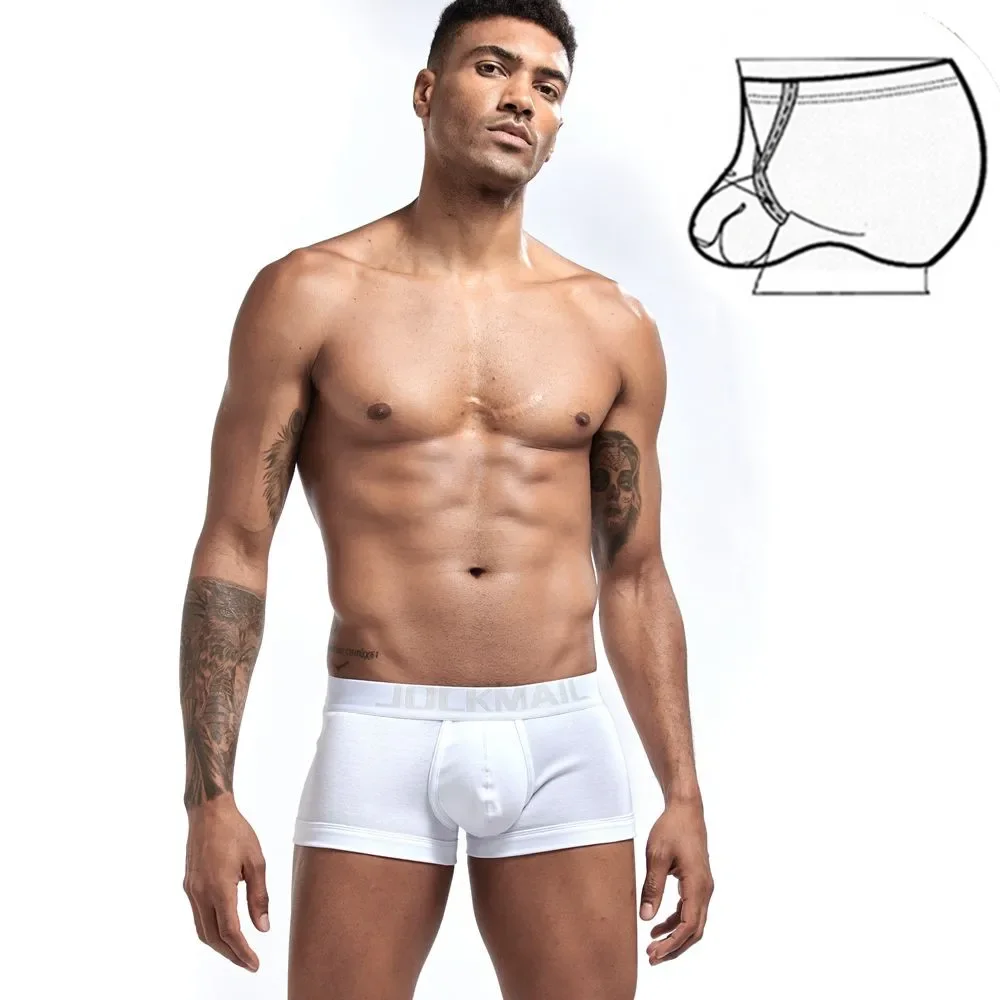 JOCKMAIL Sexy Men Underwear penis ring pouch U convex Low waist breathable Gay Men Boxer Cotton Bullets Separated solid white