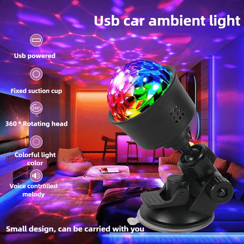 Mini LED Stage Disco Light USB Powered Projector Light RGB Night Light Auto Rotate for Car KTV Lamp Christmas Party Decoration image 2