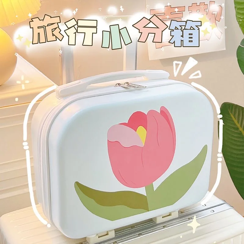 

Portable Travel Hand Luggage Tulip Painted Cosmetic Case Women Big Capacity Makeup Storage Box Travel Camping Luggage Organizer