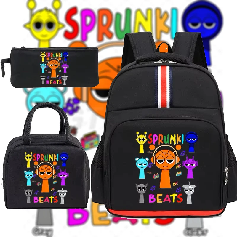 

2025 Новая игра Sprunki, комплект из 3 предметов, рюкзак с героями мультфильмов Incredibox School Bgs, сумка для обеда, сумка-карандаш, аниме-рюкзак для мальчиков и девочек, подарки