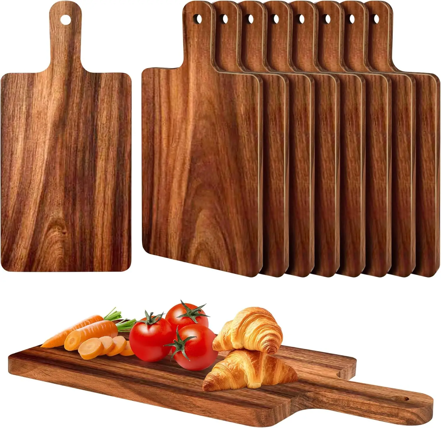 

10 Pcs Wood Cutting Boards with Handle 15.4 x 7.3 Inch Acacia Wooden Serving Kitchen Chopping Boards for Pizza Bread Che
