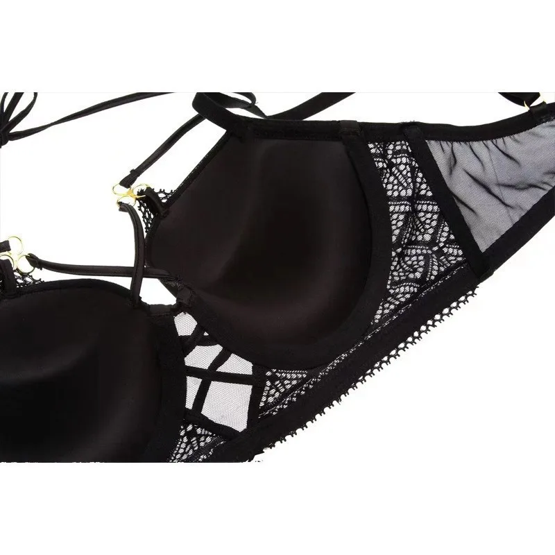 Women's Sexy Push up Lingerie Set French Lace Half Cup Bra with Garter Belt Sum… - Image 6