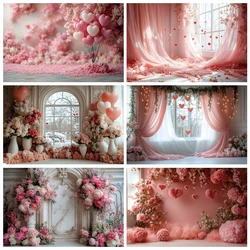 White Pink Floral Valentine's Day Photography Backdrop Bridal Shower Engaged Ceremony Photo Background Photoshoot Studio Props