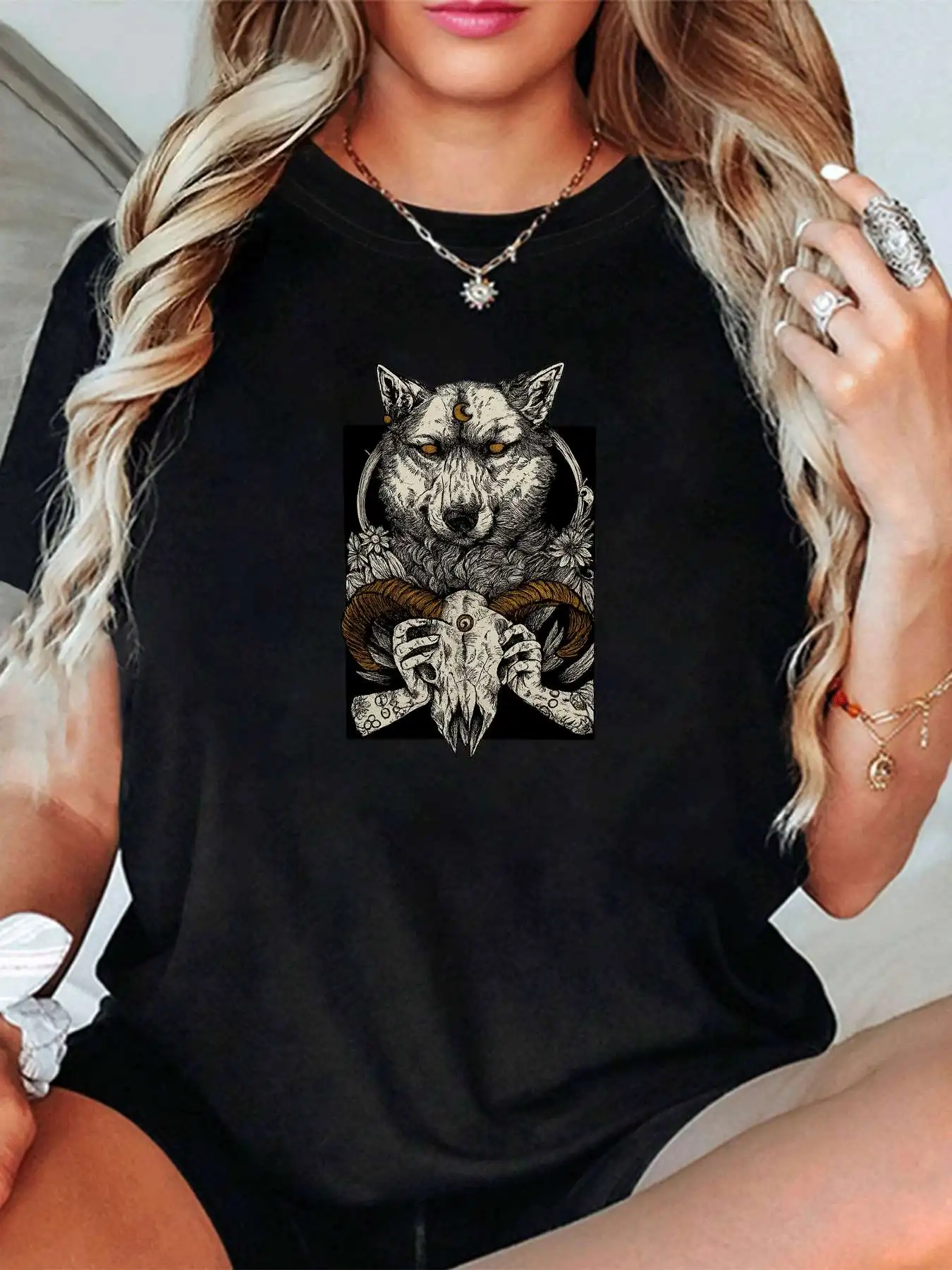 Damen Kurzarm-T-Shirt mit Rundhalsausschnitt und Tierdruck, Elastische Kurzarm-Ärmel Modischer Aufdruck. Sommer Streetwear Persönlichkeit