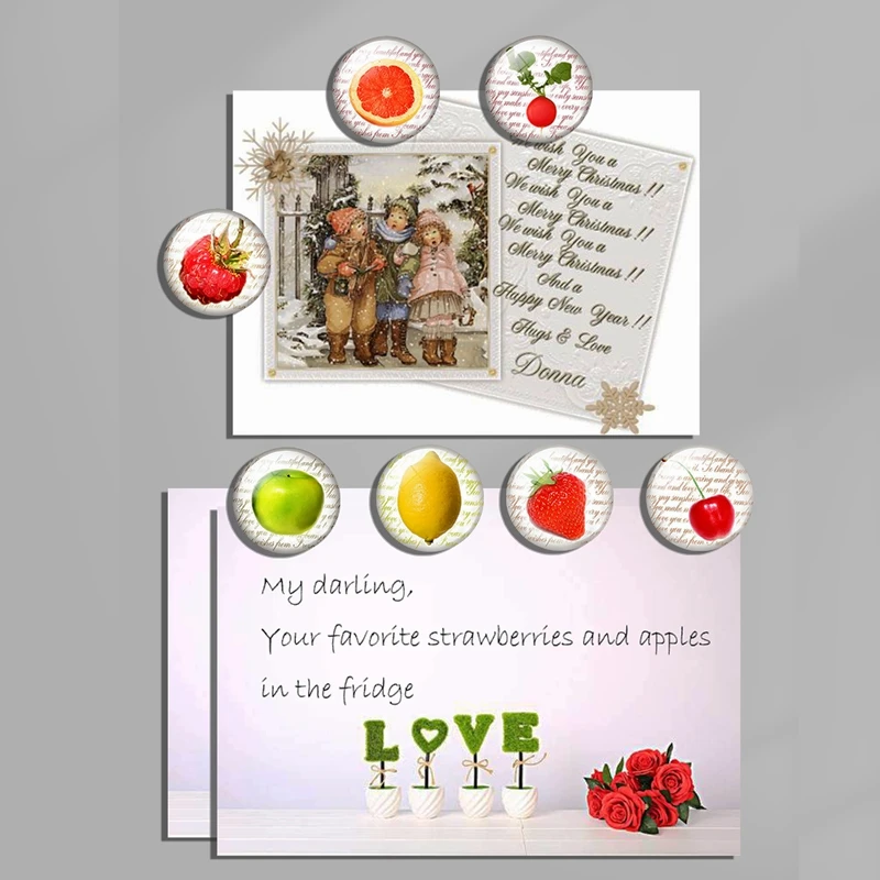 

Round Magnetic Sticker for Fridge Decoration Fridge Magnets Glass Dome Fruit and Vegetable Series Cute Home Decor 30 MM