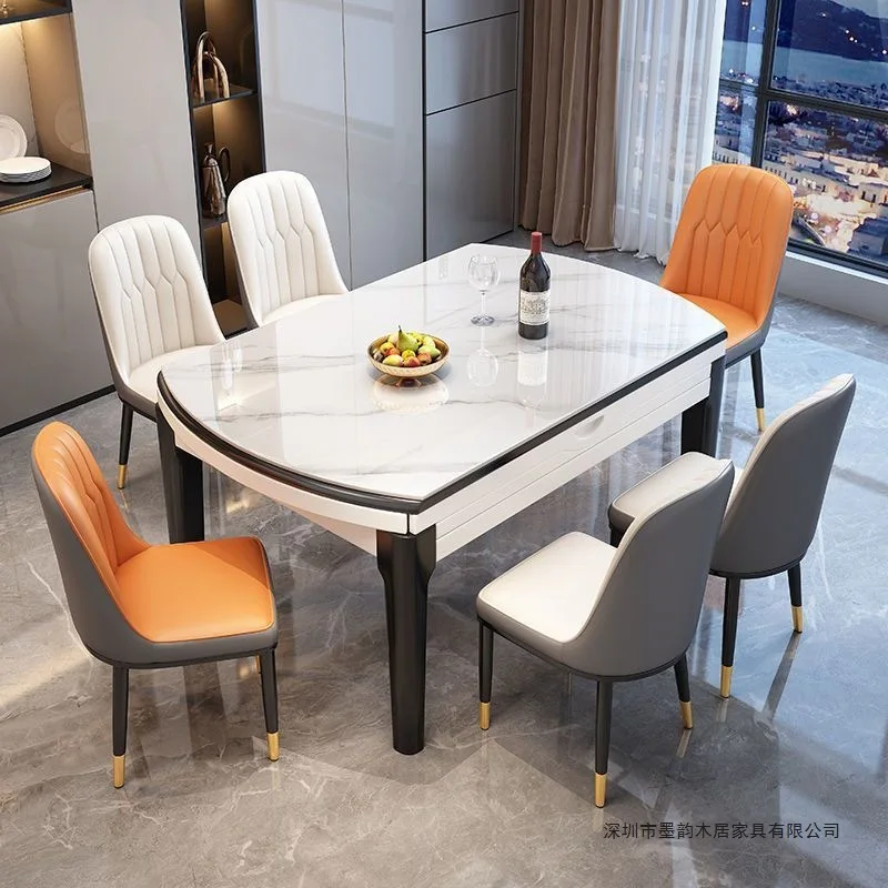 Slate dining table dining chair combination small apartment, household solid wood dining table round table
