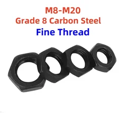 Grade 8  Black Carbon Steel Fine Thread Hexagon Thin Nuts M8 M10 M12 M14 M16 M20 Flat Hex Hexagon Wafer Low Thin Jam Nut