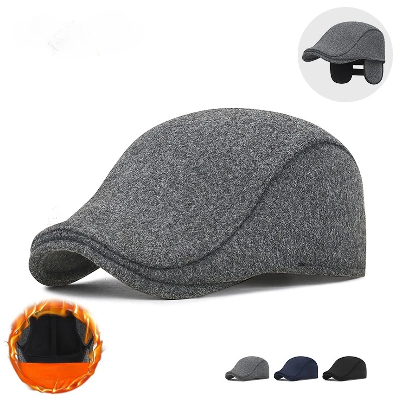 Winter outdoor cycling warm ear cap duckbill hat men's woolen middle-aged and elderly cold-proof British vintage forward hat