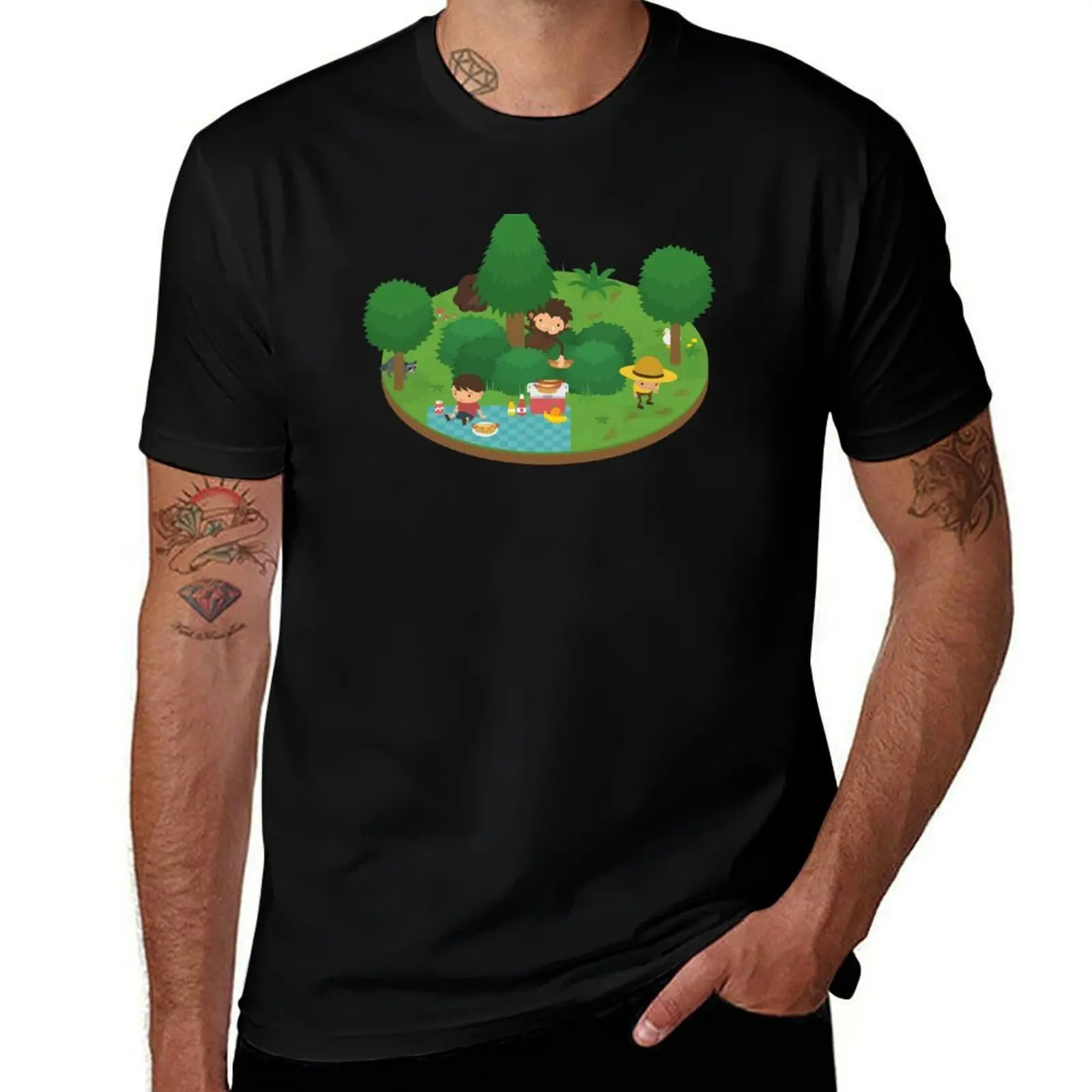 Sneaky Sasquatch Floating Picnic T-Shirt Novelty Graphic Tee Shirt T-Shirt