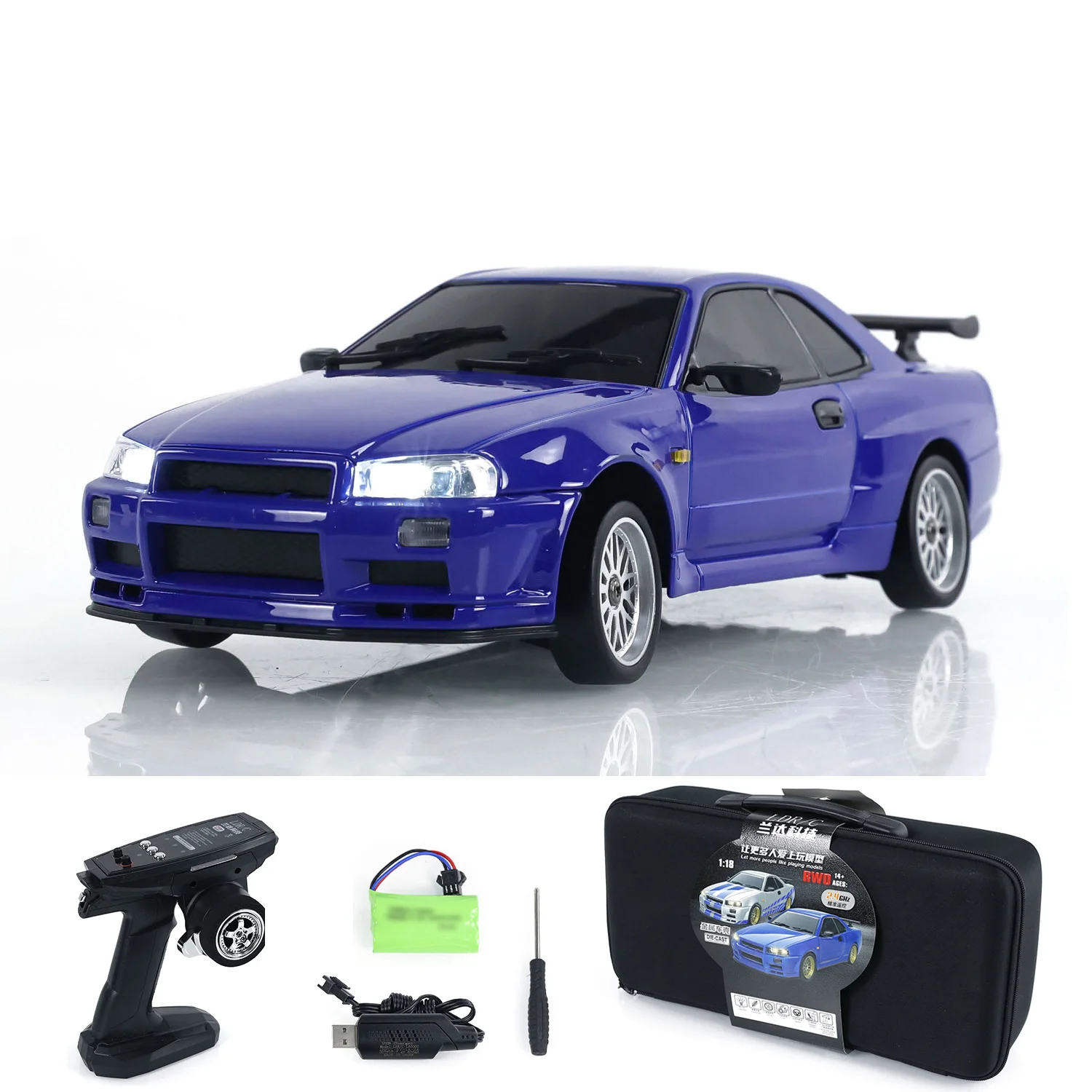 LD 1/18 RC Racing Car RWD Remote Control Drift GTR Vehicles 4x2 Gifts Gyroscope LD1899 Radio Light System Painted Toys Model