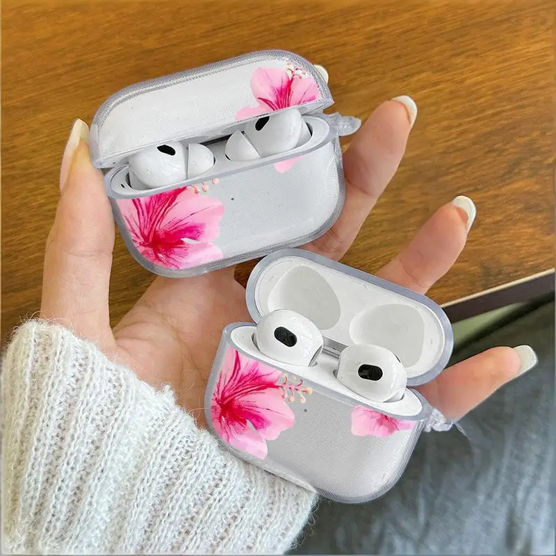 

Pink Hibiscus Flower Earphone Case for Airpods 4th 3rd 2 Pro 3 2 Shockproof Cover for Airpod 2 3 1 Protective Accessorie Shell