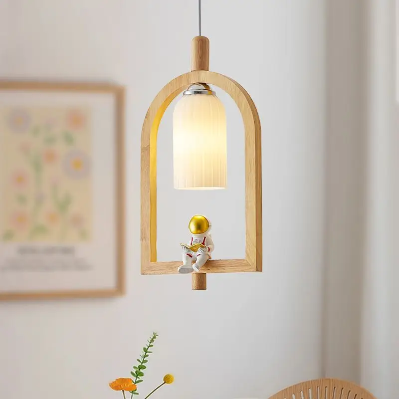 Creative Astronaut Pendant Lamps for Children's Room Nursery School Decorative Lighting Nordic Bedroom Wooden Hanging Light E27