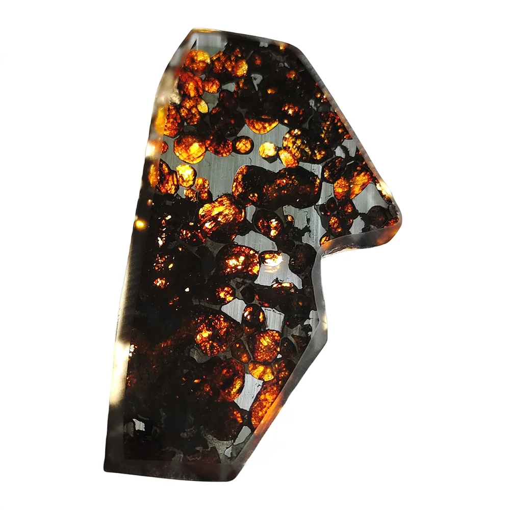 

22.1g SERICHO Pallasite Natural Meteorite Material Sliced Olive Meteorite Slices Specimen Collection - From Kenya - CA117