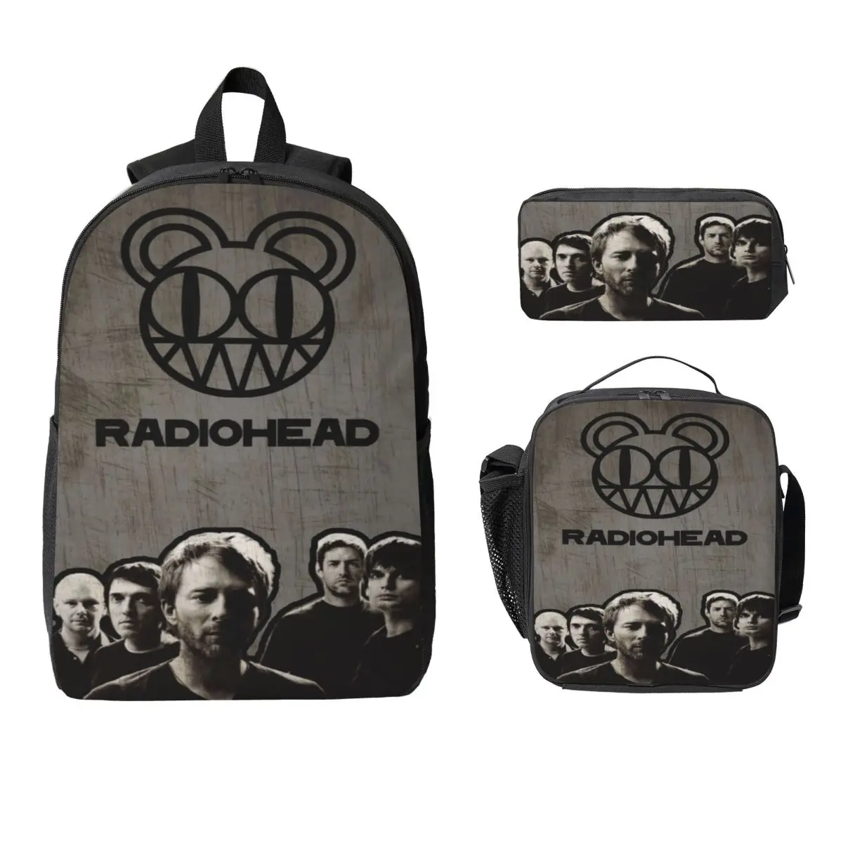 3Pcs Radiohead｠rock Metal Band merch Backpack Set for Children Pen Bags Bookbag Sets with Lunch Box For School Students Daypack