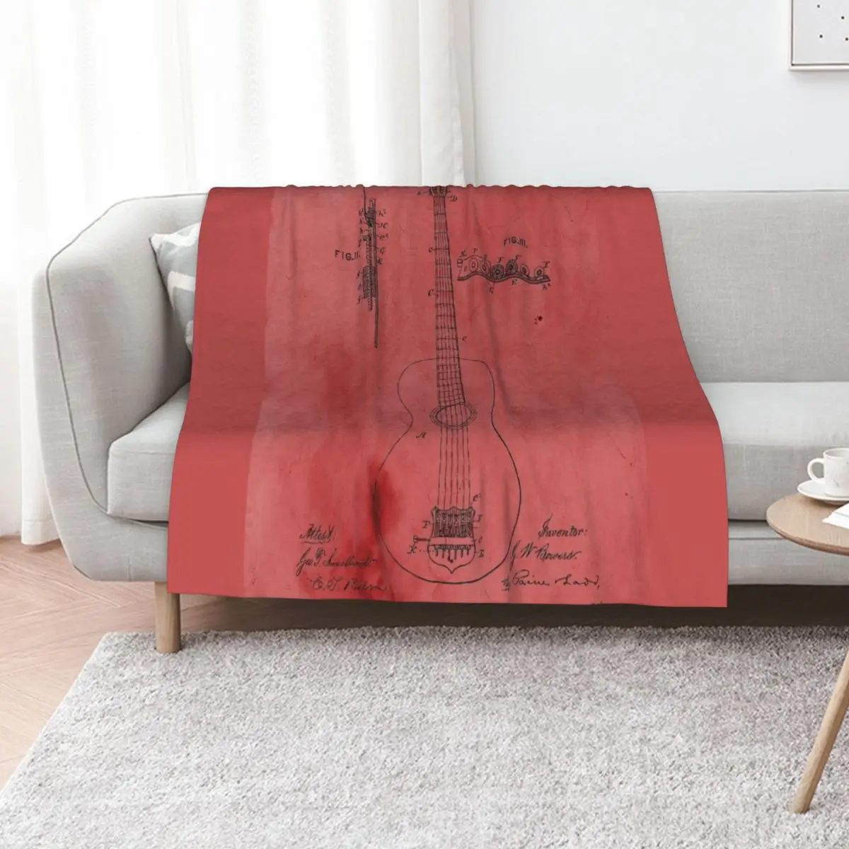 

Vintage Rose Guitar Patent Throw Blanket Nap Soft Plaid Winter beds Decoratives Blankets