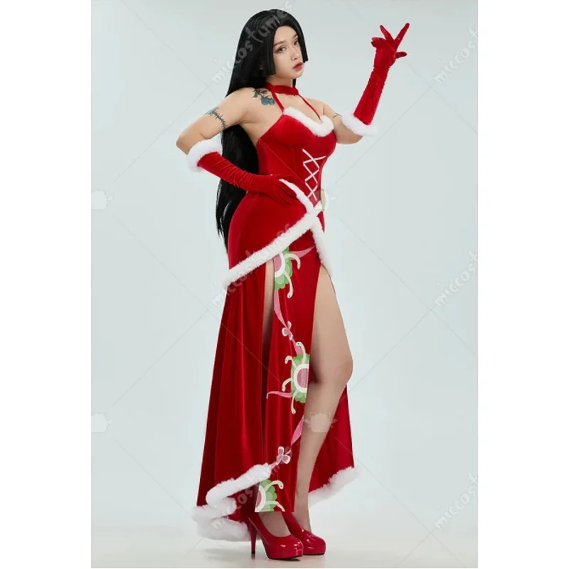 

Miccostumes женский бархатный комплект принцессы змеи в рождественском стиле, сексуальное платье с высоким разрезом и накидкой и перчатками;6,р'8;п'