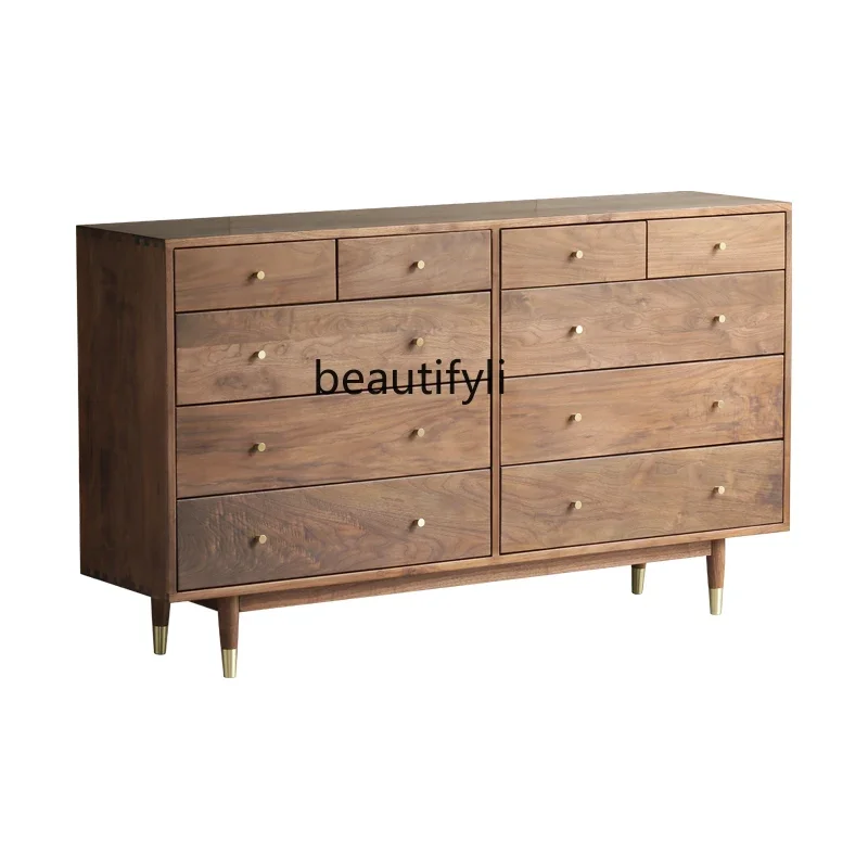 Black walnut ten chest cabinet Nordic simple modern locker cabinet bedroom living room storage cabinet