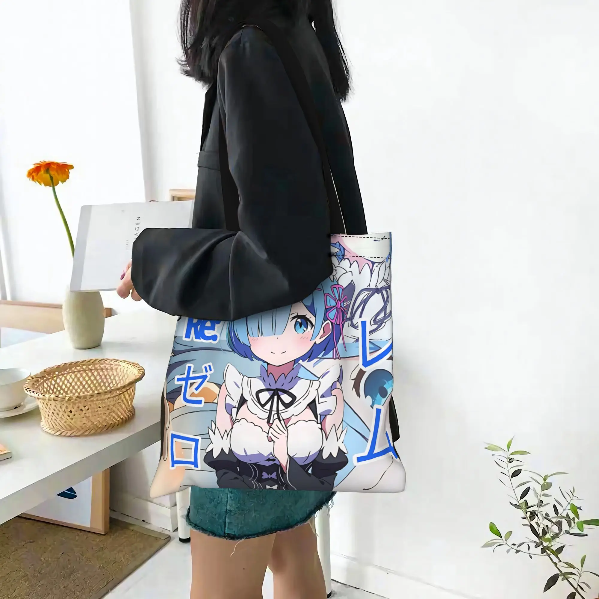Bags For Woman Re ZERO Anime Shopping Bag Its bags Reusable Double Sided Canvas Tote Bag Shoulder  Handbag