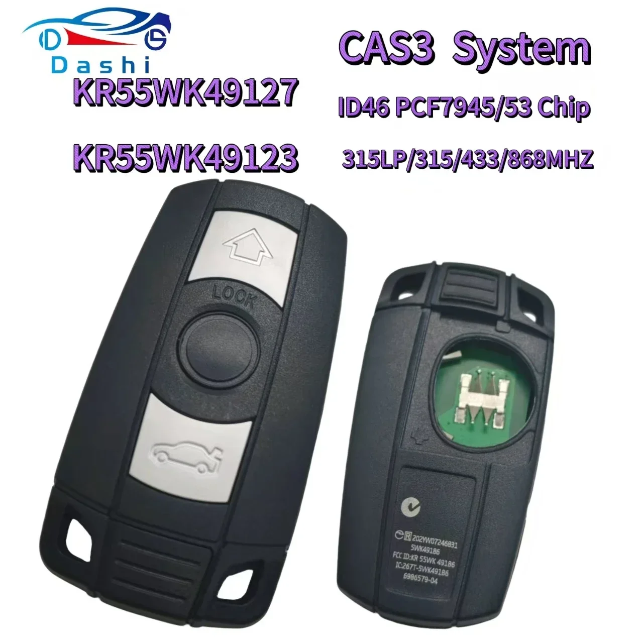

for BMW 1/3/5/7 Series X5 X6 Z4 CAS3 Systems Car Remote Smart Key KR55WK49127/KR55WK49123 315/315LP/433/868mhz PCF7953/ ID46