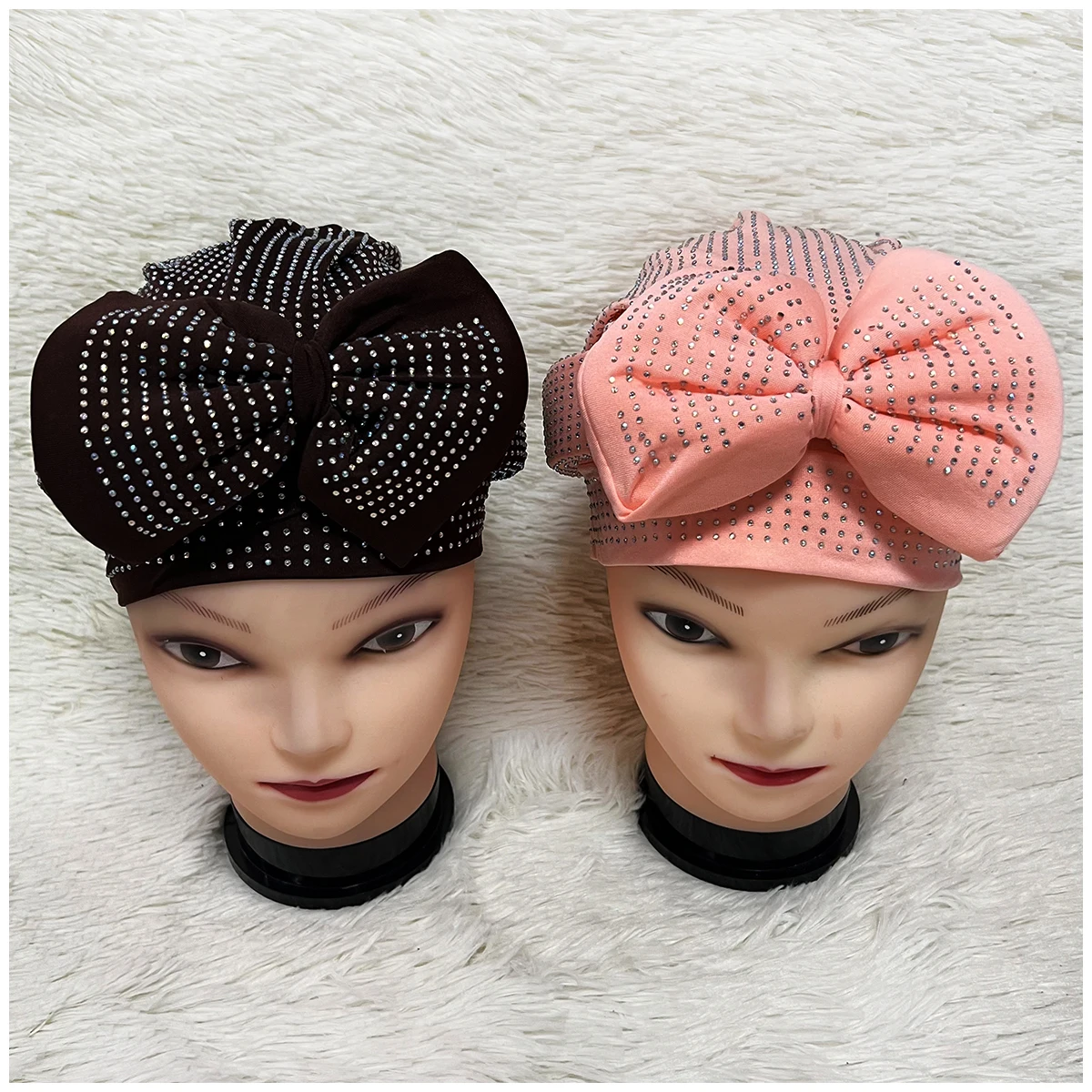 2024 Wholesale Newest Elegant Turban Hats Women Cap Beaded For India Hat Scarfs Head Wrap Headband Girl Hair Accessories Lady