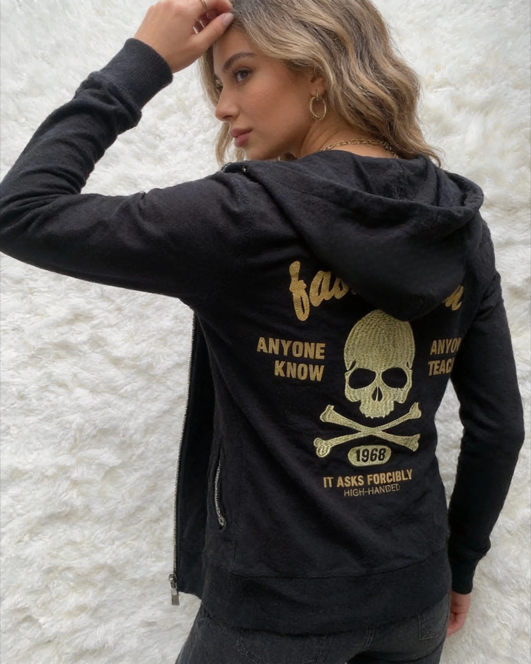 

Harajuku Sexy Slim Fit Sweatshirt Y2K Retro Zipper Hoodies Women Autumn Skull Graphic Embroidery Hooded Jacket Gothic Clothing