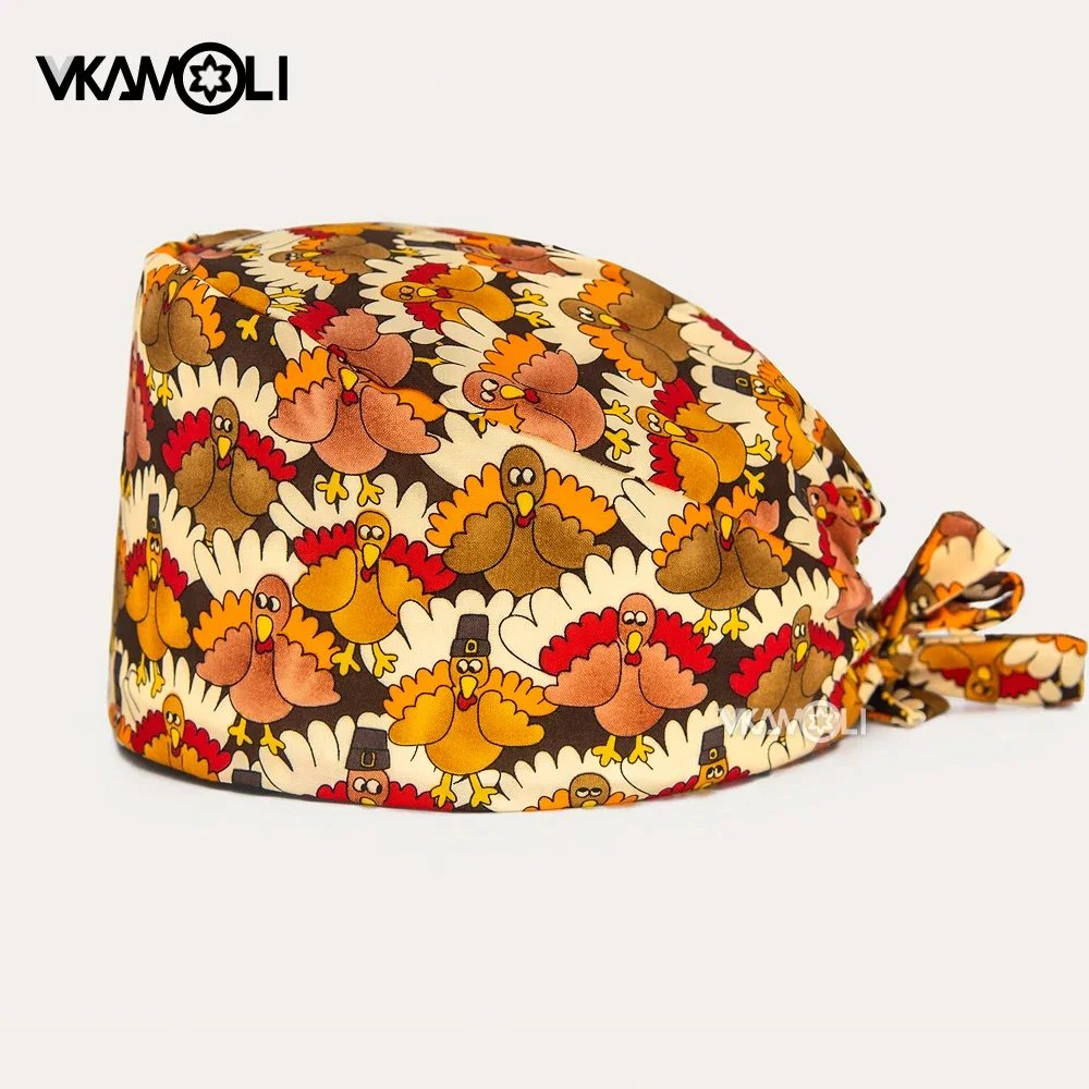 cartoon rooster print Pharmacist work cap Nursing Hat scrub Cap Pet shop Nurse accessories Hat Dental Clinic Cap