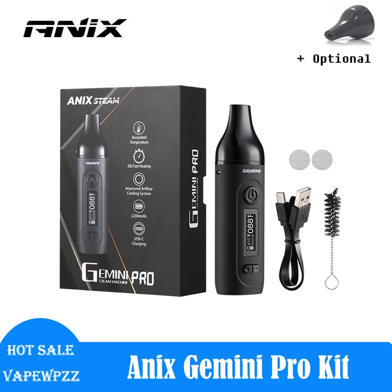 Original Anix Gemini สมุนไพรแห้ง Vaporizer Kit 2200MAh แบตเตอรี่สมุนไพรชุด OLED หน้าจอสแตนเลสเตาอบความร้อน Chamber Vape