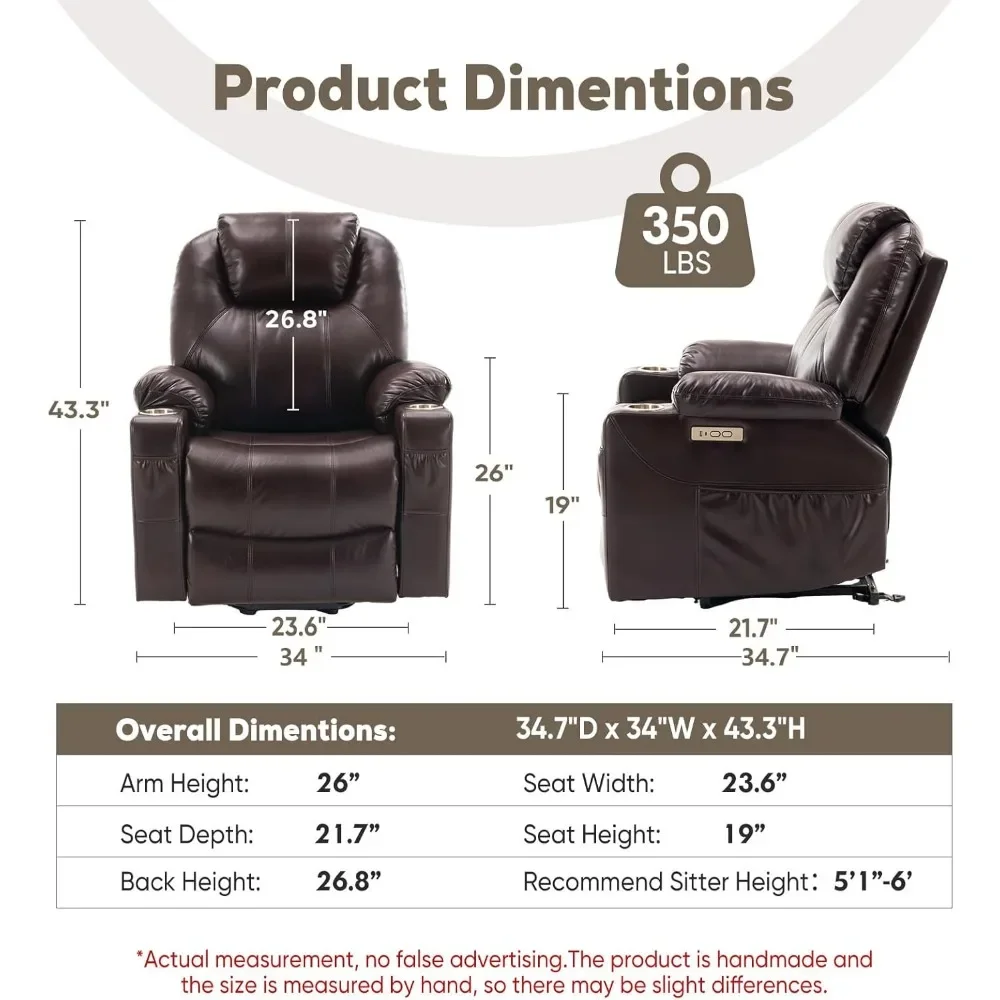 Large Power Lift Recliner Chair for Elderly with Massage and Heat,Breathable Leather Lift Chair Recliner, Metal Cup Holder