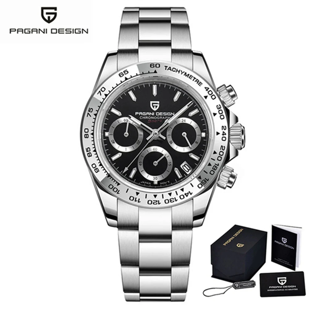 Imagem -02 - Pagani Design Esportes Relógio para Homens Marca de Topo Luxo Cronógrafo Vk63 Quartzo Relógio Masculino Safira Cristal à Prova Dlogiágua Relógio