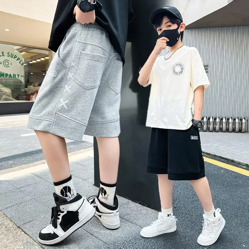 Boys Summer Shorts Teenage Kids Five-Point Trousers for 4-14 Years Short Sport Cotton Sweatpants Kids Knee Length Pants