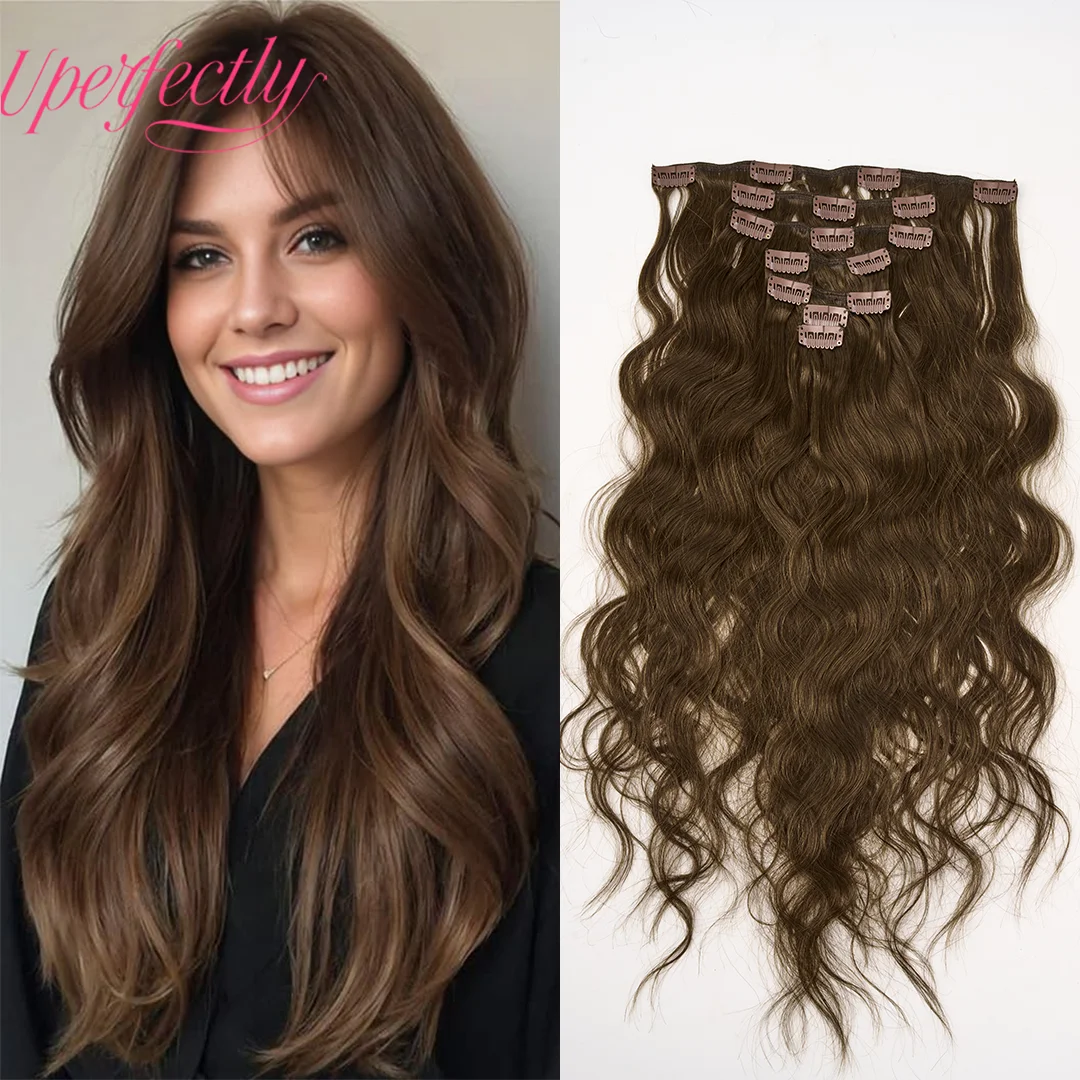 

Натуральные волнистые заколки для наращивания человеческих волос, натуральный цвет, 100% заколка для человеческих волос Remy, 85-120 г, 7 шт./компл., полная голова для женщин