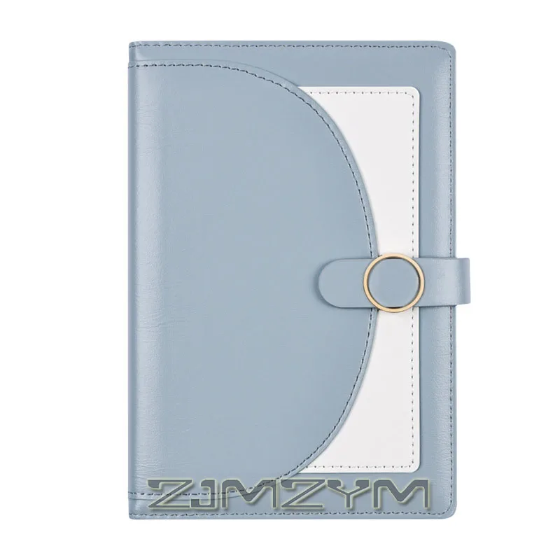 A5 Double Leather Splice Record Book Wear Resistant Multi-color Optional Notebook with Round Magnetic Buckle