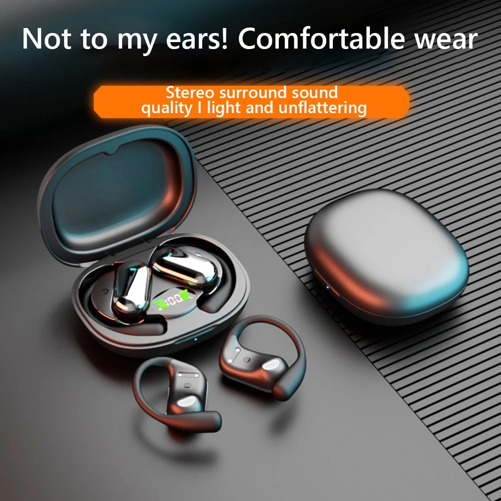 BT 5.3 Open Ear Headphones Noise Cancelling Real-Time Translation Earphone Long-Lasting for Running Fitness Learning Accessories