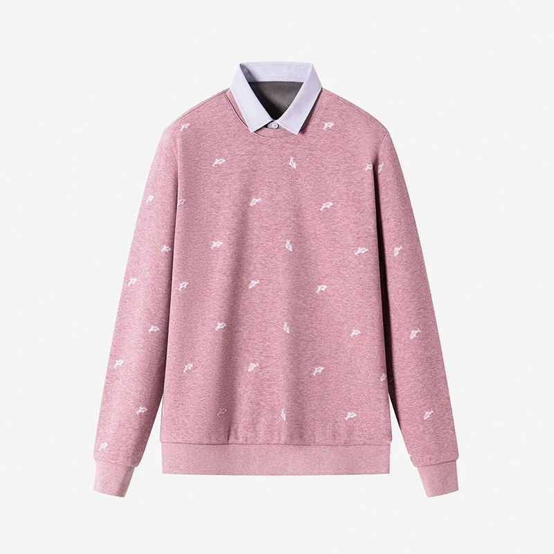 

Winter New Men's We Pattern Fce Lined Double Collar Knitwear Fake Two-Piece Sweater Loose Fit Youth Casual Long Sve