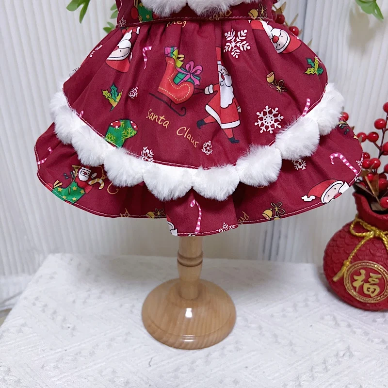 Winter Christmas Pet Dog Cats Clothes Fashion Santa Claus Boots Print Cute Princess Dress For Small Medium Dog Warm Puppy Skirts