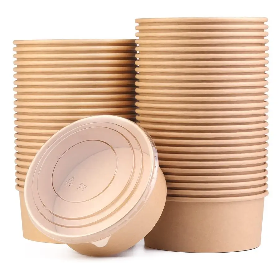 

Бумажные контейнеры Kraft 37 унций, 50 шт., одноразовые бумажные салатницы с крышками, круглые бумажные контейнеры для еды на вынос и приготовления блюд