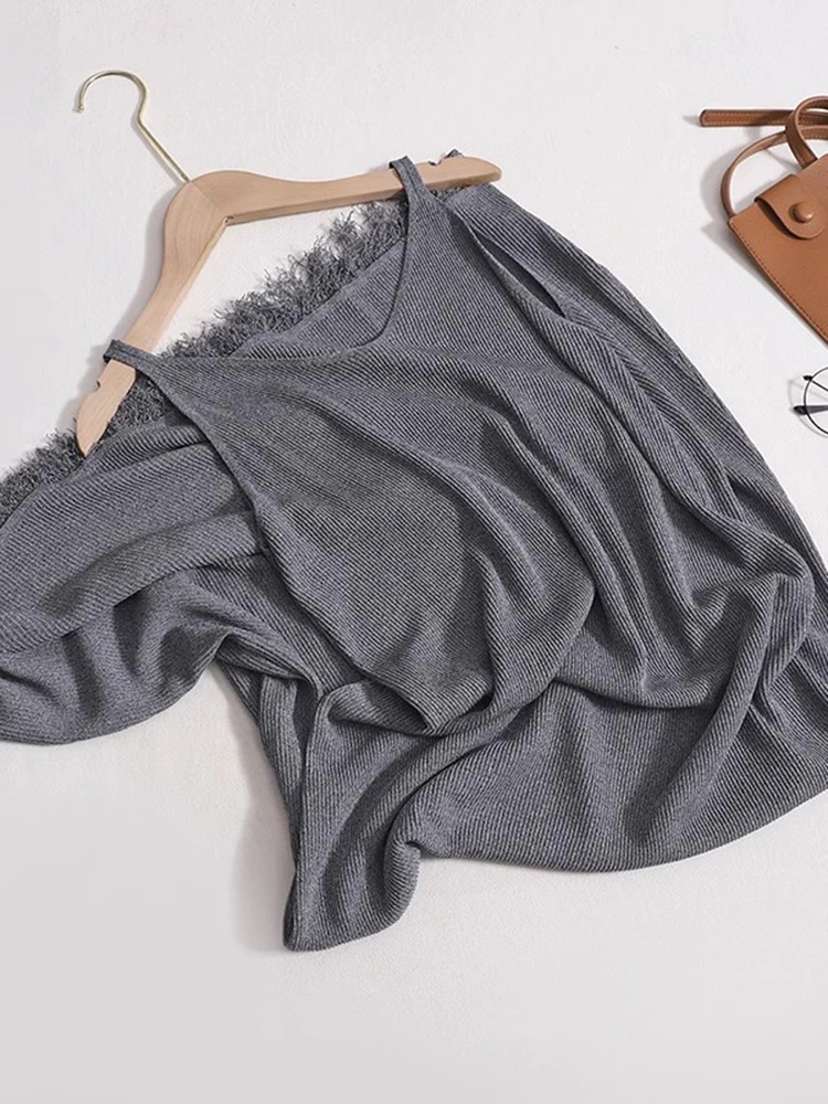 Robe tricotée coréenne pour Femme, Sexy, col en V, sans manches, couleur unie, pompon, ample, bretelles Spaghetti, Robe longue décontractée, été, 2025